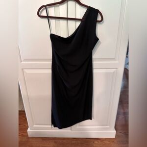 Asymmetrical, one shoulder. WHBM dress, size 8.  Worn 1x for a wedding.